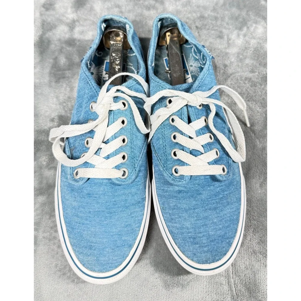Vans Atwood Sneakers Womens 7.5 Blue Chambray Denim Floral Lace Up